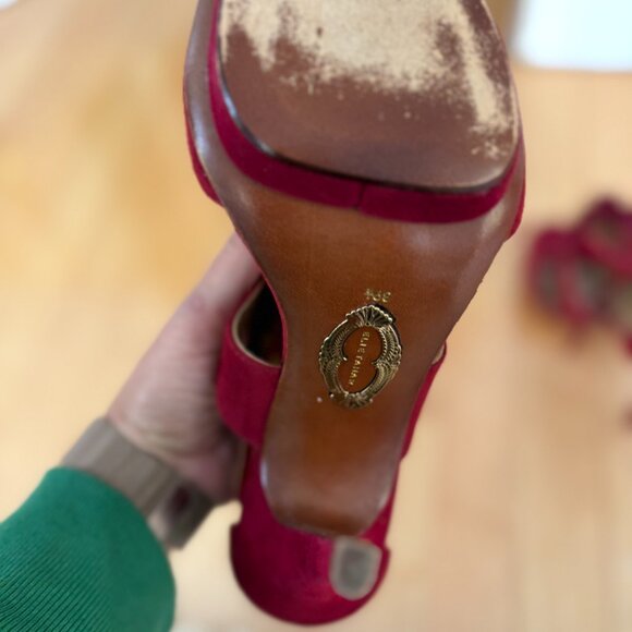 Elie Tahari Red Suede Ruffled Heels - Picture 4 of 6